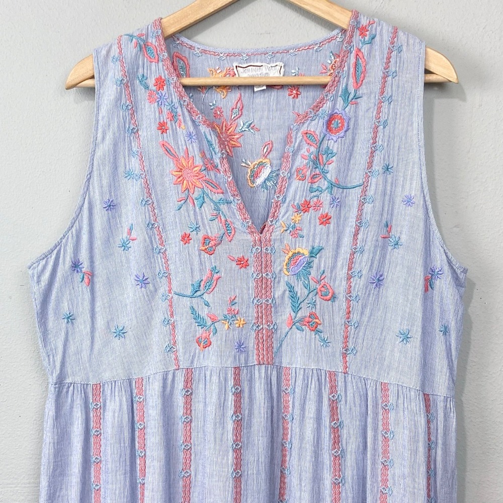Johnny Was Workshop Dress Womens Size M Bereginia Embroidered Tank Blue Boho - Picture 2 of 8